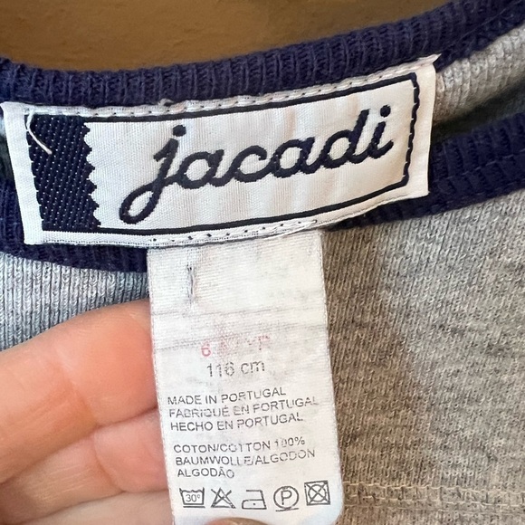 Jacadi Boys Striped Cotton Blue and Grey Long Sleeve Top Size 6 - Picture 2 of 4